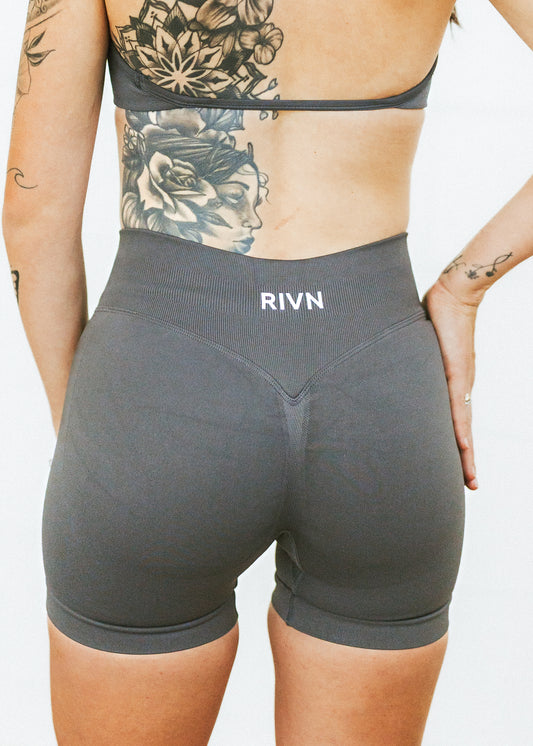 GREY SCRUNCH SHORTS