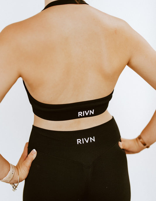 BLACK BACKLESS CROP