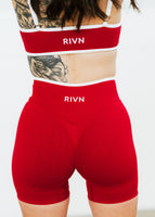 CHERRY RED TWO TONE SCRUNCH SHORTS