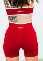 CHERRY RED TWO TONE SCRUNCH SHORTS