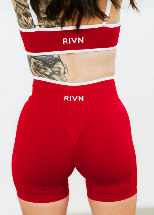 CHERRY RED TWO TONE SCRUNCH SHORTS
