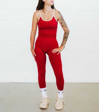 CHERRY RED TWO TONE SCRUNCH LEGGINGS