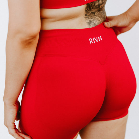 CHERRY RED SCRUNCH SHORTS