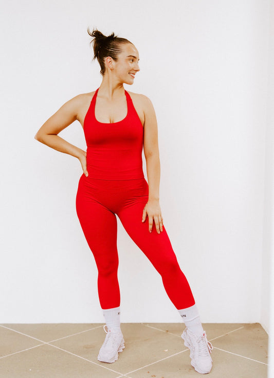 CHERRY RED SCRUNCH LEGGINGS